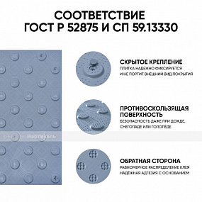 Плитка тактильная (конусы шах) противоск., 500х500х5, ПУ, сер